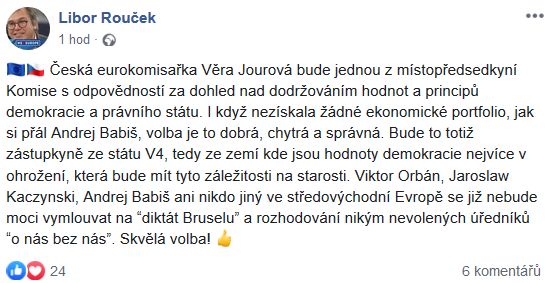 Libor Rouček komentuje post Věry Jourové v Evropské komisi